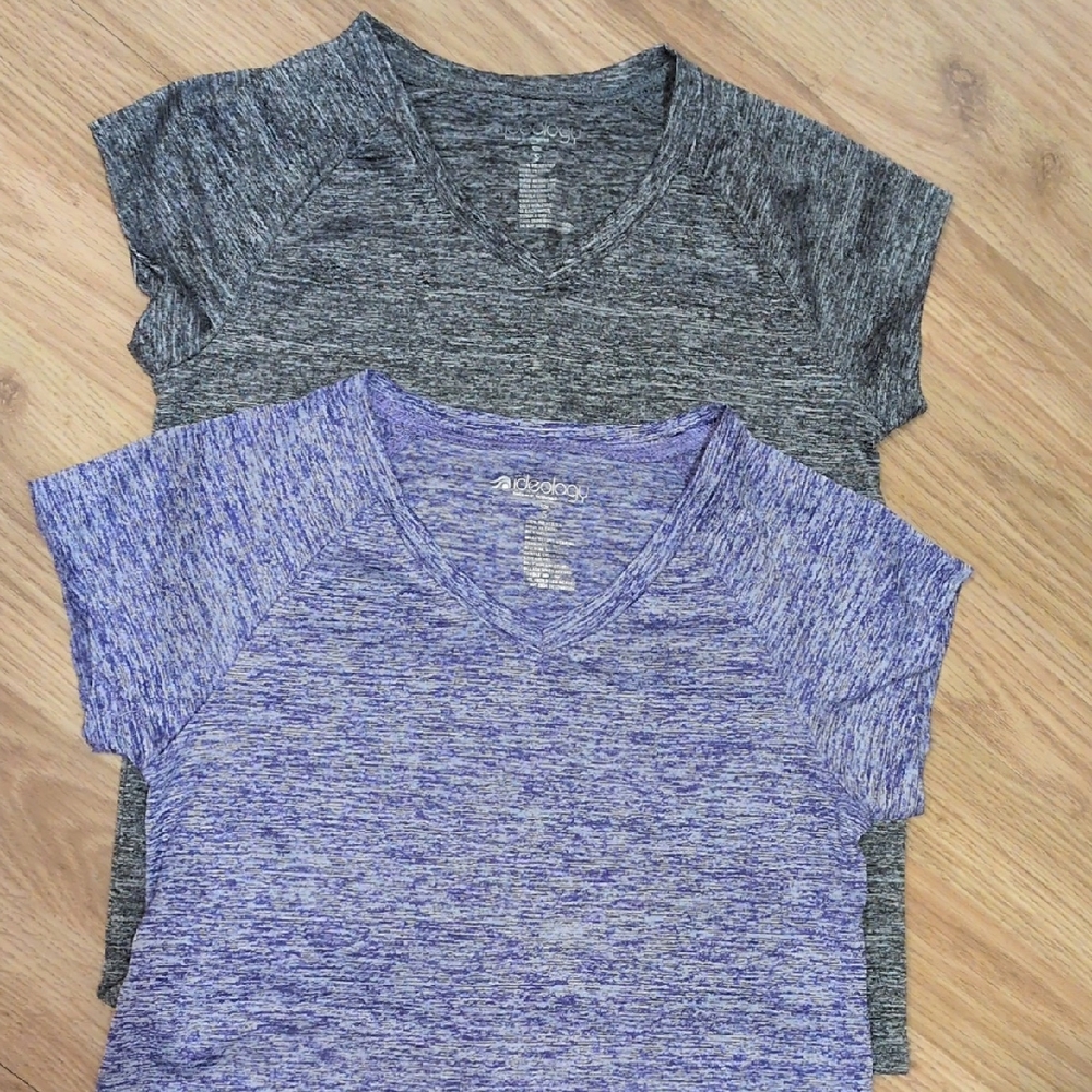 Ideology Short Sleeve Girls' Heather Gray and Purple V-Neck Tees